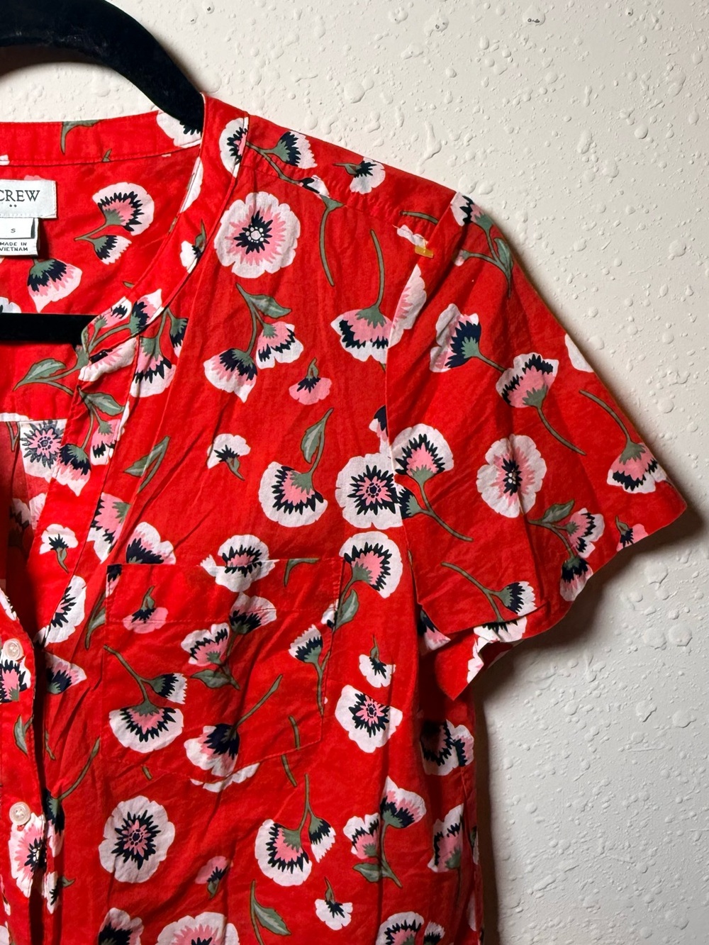 J. Crew Floral Tie Front Cotton Blouse Red Pink Short Sleeve Summer Cottagecore - Picture 4 of 11